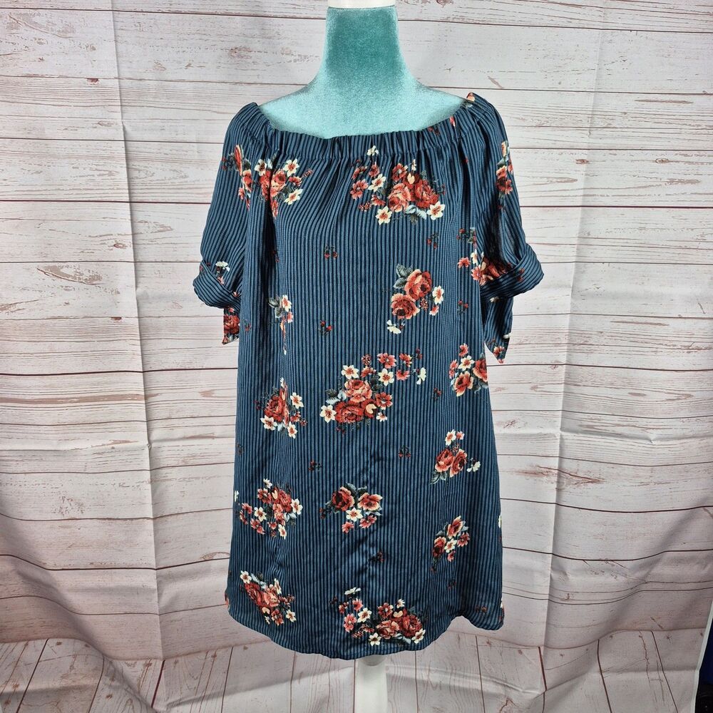 Haute Monde Size XL Dress Off The Shoulder Dark Floral Blue Red Romantic Sexy